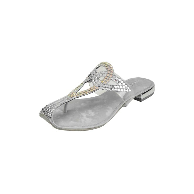 Mochi Women Silver Party Slip Ons (SKU: 35-2407-27-36)