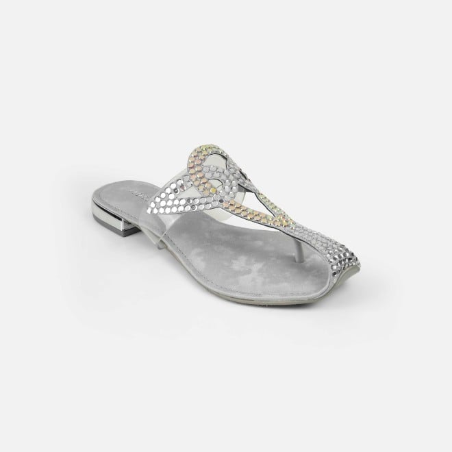 Mochi Women Silver Party Slip Ons (SKU: 35-2407-27-36)