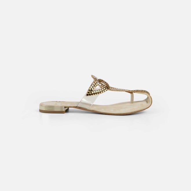 Mochi Women Gold Party Slip Ons (SKU: 35-2407-15-36)