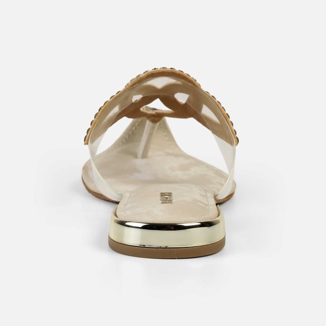 Mochi Women Gold Party Slip Ons (SKU: 35-2407-15-36)