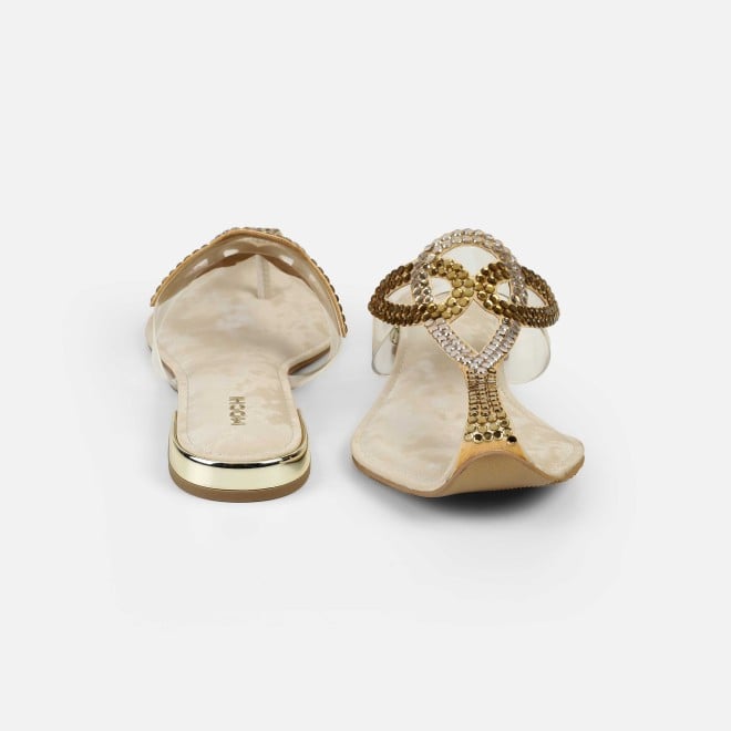 Mochi Women Gold Party Slip Ons (SKU: 35-2407-15-36)
