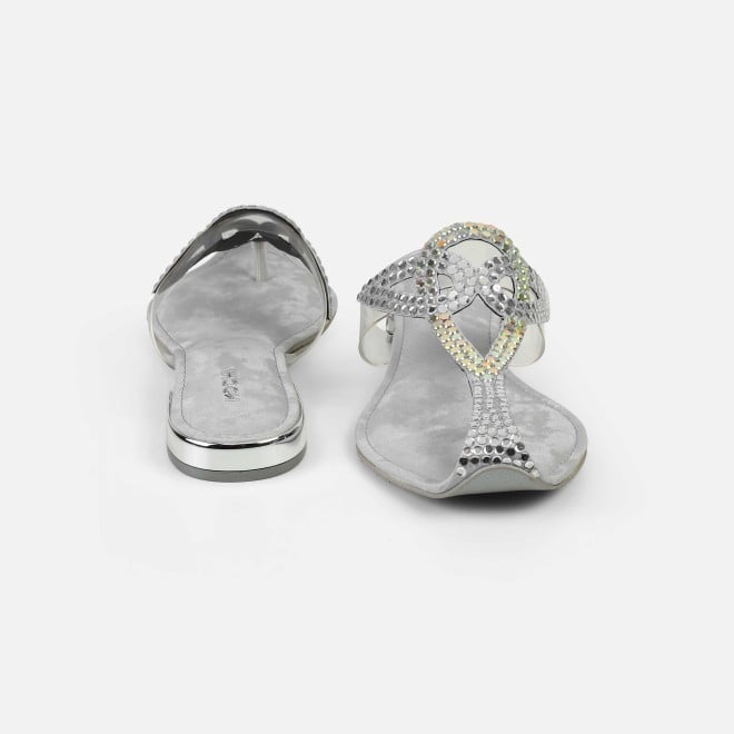 Mochi Women Silver Party Slip Ons (SKU: 35-2407-27-36)