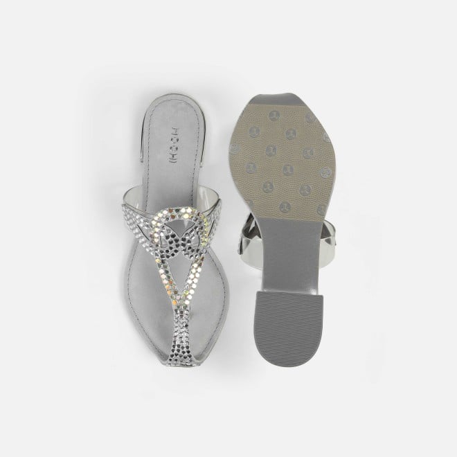 Mochi Women Silver Party Slip Ons (SKU: 35-2407-27-36)