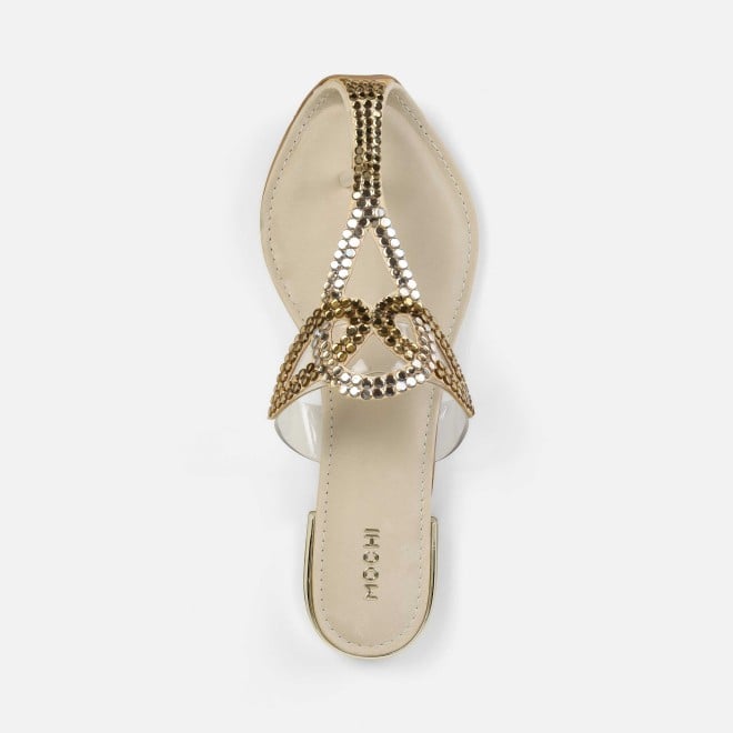 Mochi Women Gold Party Slip Ons (SKU: 35-2407-15-36)