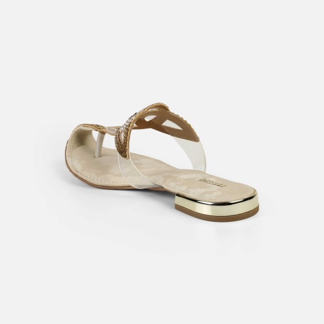 Mochi Women Gold Party Slip Ons (SKU: 35-2407-15-36)