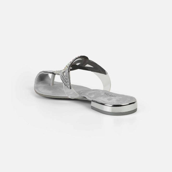 Mochi Women Silver Party Slip Ons (SKU: 35-2407-27-36)
