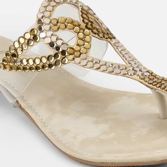 Mochi Women Gold Party Slip Ons (SKU: 35-2407-15-36)