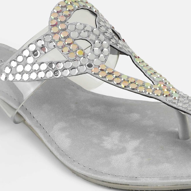 Mochi Women Silver Party Slip Ons (SKU: 35-2407-27-36)