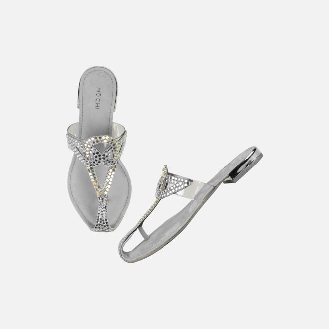 Mochi Women Silver Party Slip Ons (SKU: 35-2407-27-36)