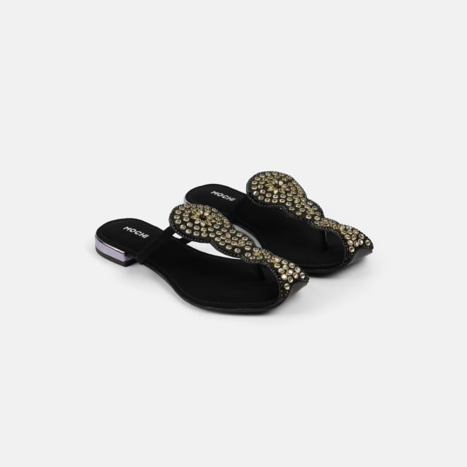 Mochi Women Black Ethnic Slip Ons (SKU: 35-2408-11-36)