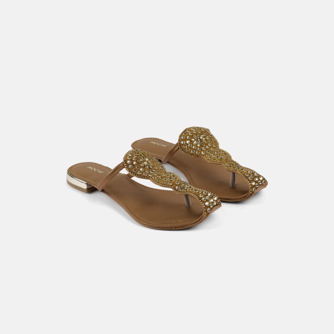 Mochi Women Antic-gold Ethnic Slip Ons (SKU: 35-2408-28-36)