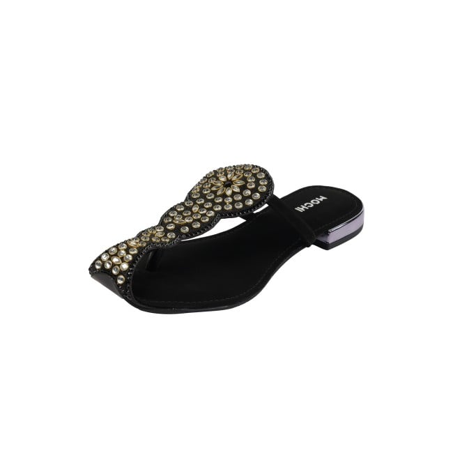 Mochi Women Black Ethnic Slip Ons (SKU: 35-2408-11-36)