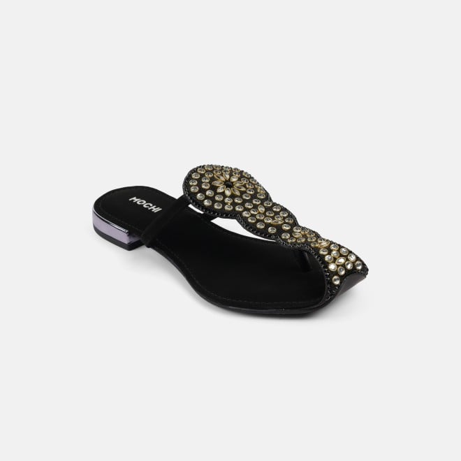 Mochi Women Black Ethnic Slip Ons (SKU: 35-2408-11-36)