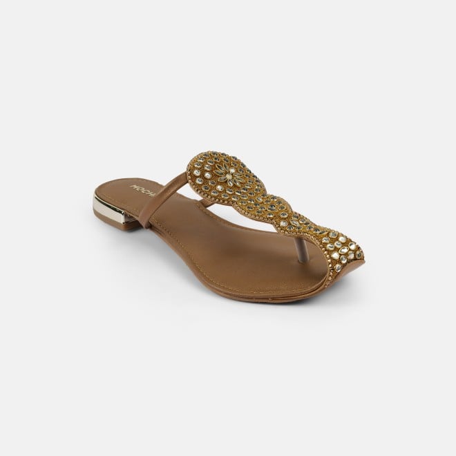 Mochi Women Antic-gold Ethnic Slip Ons (SKU: 35-2408-28-36)