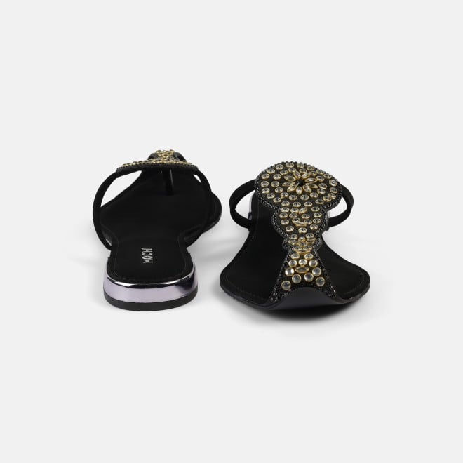 Mochi Women Black Ethnic Slip Ons (SKU: 35-2408-11-36)