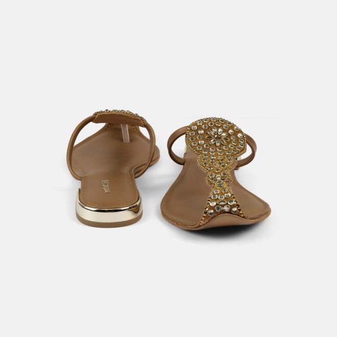 Mochi Women Antic-gold Ethnic Slip Ons (SKU: 35-2408-28-36)