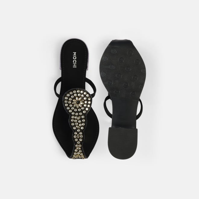 Mochi Women Black Ethnic Slip Ons (SKU: 35-2408-11-36)