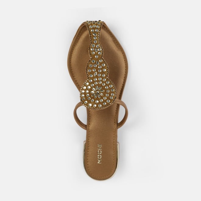 Mochi Women Antic-gold Ethnic Slip Ons (SKU: 35-2408-28-36)