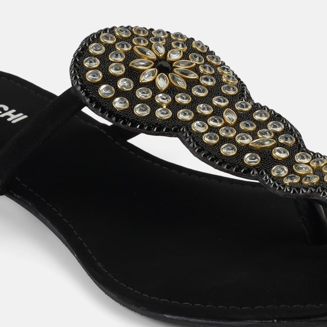 Mochi Women Black Ethnic Slip Ons (SKU: 35-2408-11-36)