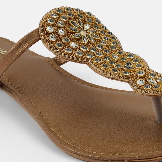 Mochi Women Antic-gold Ethnic Slip Ons (SKU: 35-2408-28-36)