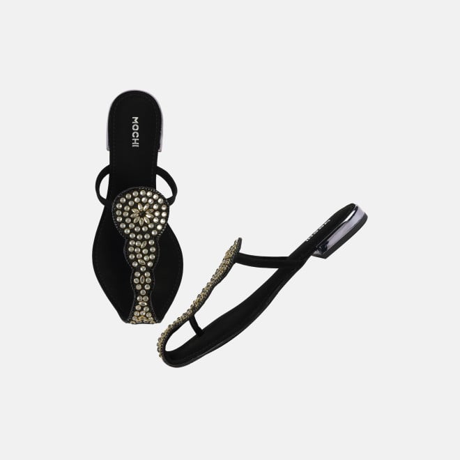 Mochi Women Black Ethnic Slip Ons (SKU: 35-2408-11-36)