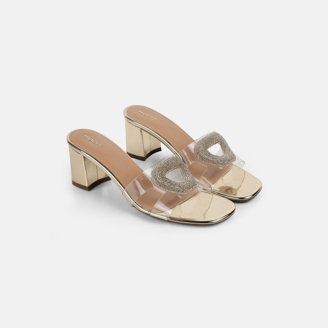 Mochi Women Gold Casual Slip Ons (SKU: 35-2423-15-36)