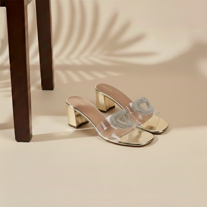 Mochi Women Gold Casual Slip Ons (SKU: 35-2423-15-36)