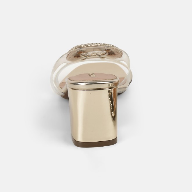 Mochi Women Gold Casual Slip Ons (SKU: 35-2423-15-36)