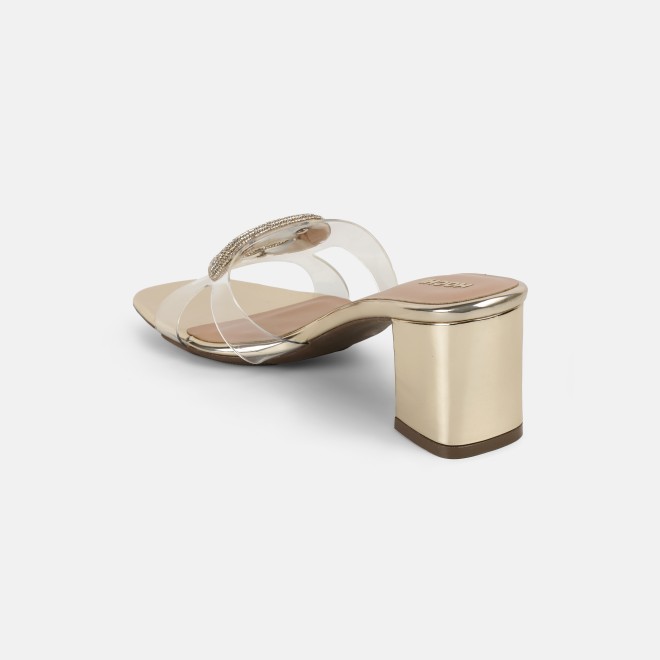 Mochi Women Gold Casual Slip Ons (SKU: 35-2423-15-36)