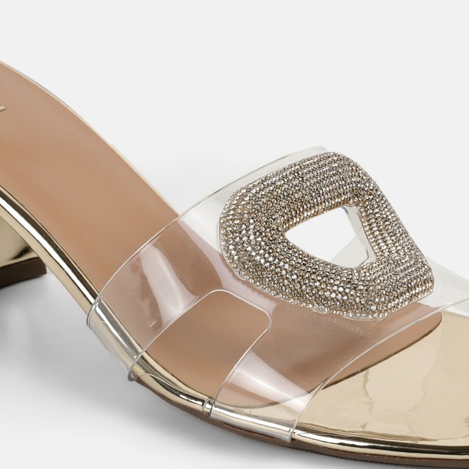 Mochi Women Gold Casual Slip Ons (SKU: 35-2423-15-36)