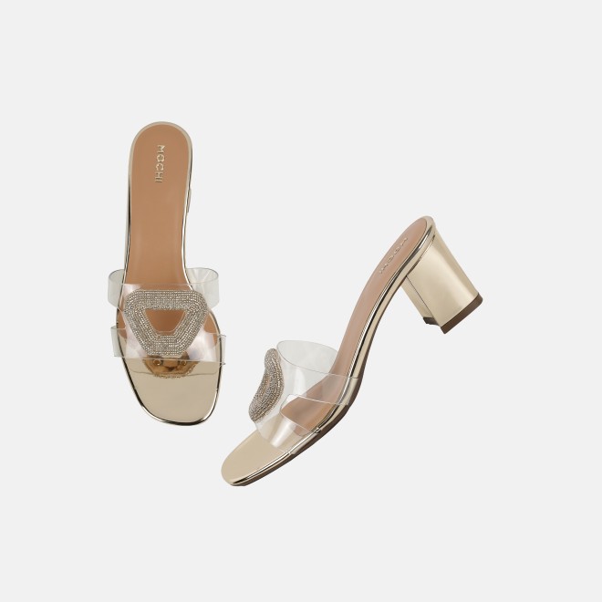 Mochi Women Gold Casual Slip Ons (SKU: 35-2423-15-36)