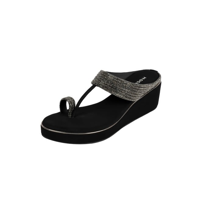 Mochi Women Black Ethnic Slip Ons (SKU: 35-2427L-11-42)