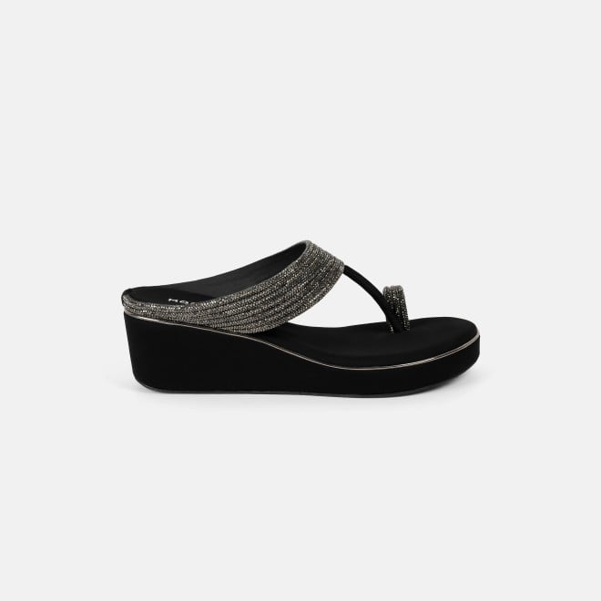 Mochi Women Black Ethnic Slip Ons (SKU: 35-2427L-11-42)