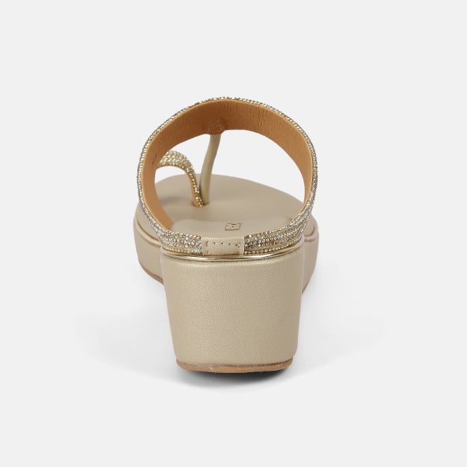 Mochi Women Gold Ethnic Slip Ons (SKU: 35-2427L-15-42)