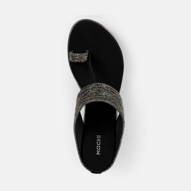 Mochi Women Black Ethnic Slip Ons (SKU: 35-2427L-11-42)