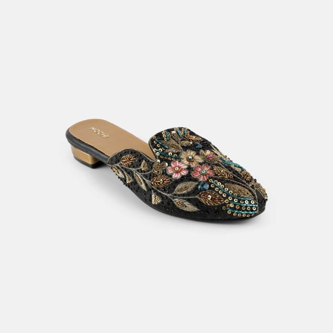Mochi Women Black Ethnic Slip Ons (SKU: 35-2429-11-37)