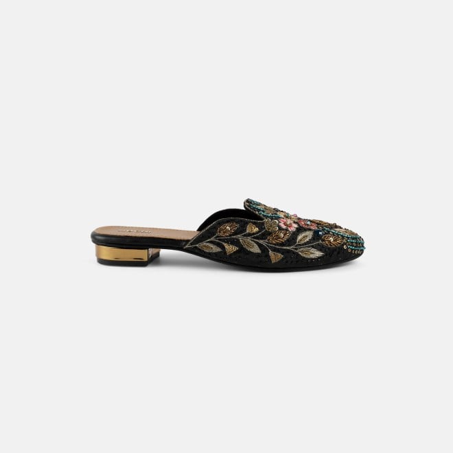 Mochi Women Black Ethnic Slip Ons (SKU: 35-2429-11-37)