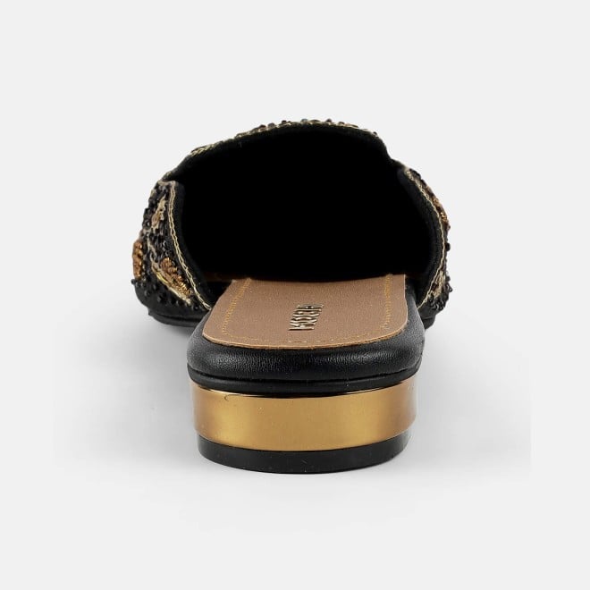 Mochi Women Black Ethnic Slip Ons (SKU: 35-2429-11-37)