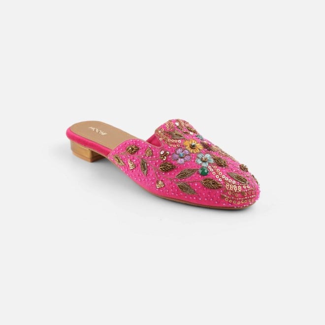 Mochi Women Pink Ethnic Slip Ons (SKU: 35-2429-24-36)