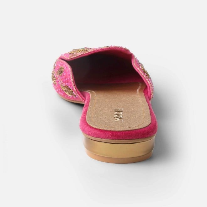 Mochi Women Pink Ethnic Slip Ons (SKU: 35-2429-24-36)