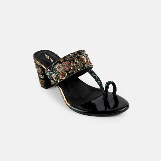 Mochi Women Black Ethnic Slip Ons (SKU: 35-2430-11-36)