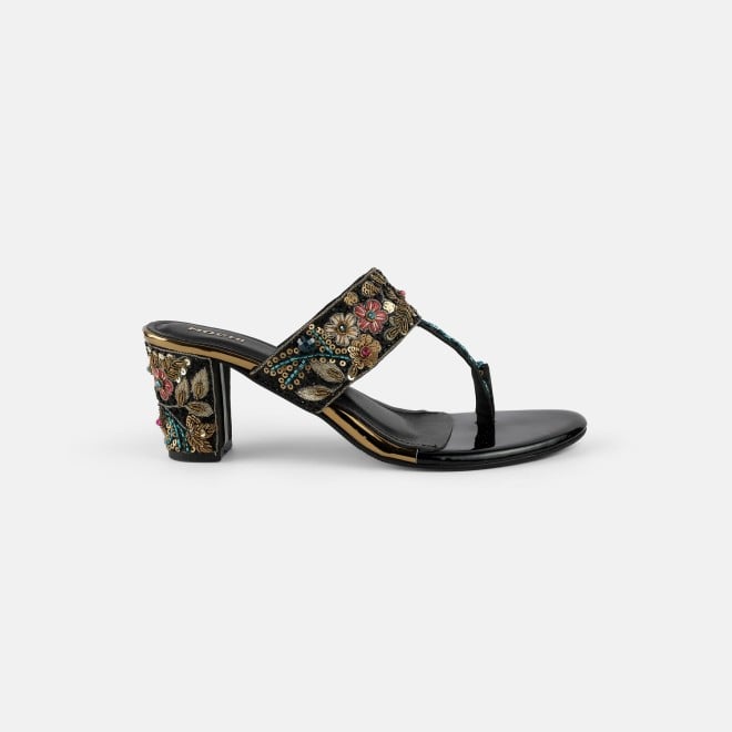 Mochi Women Black Ethnic Slip Ons (SKU: 35-2430-11-36)
