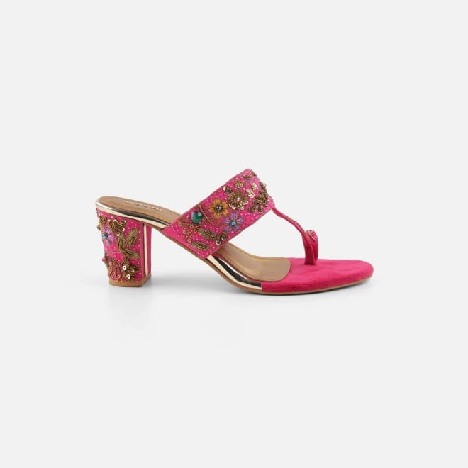 Mochi Women Pink Ethnic Slip Ons (SKU: 35-2430-24-37)