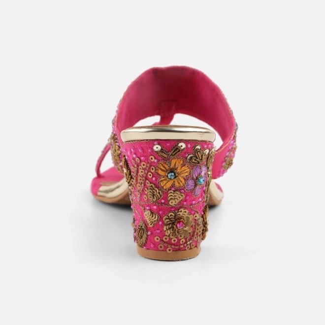 Mochi Women Pink Ethnic Slip Ons (SKU: 35-2430-24-37)