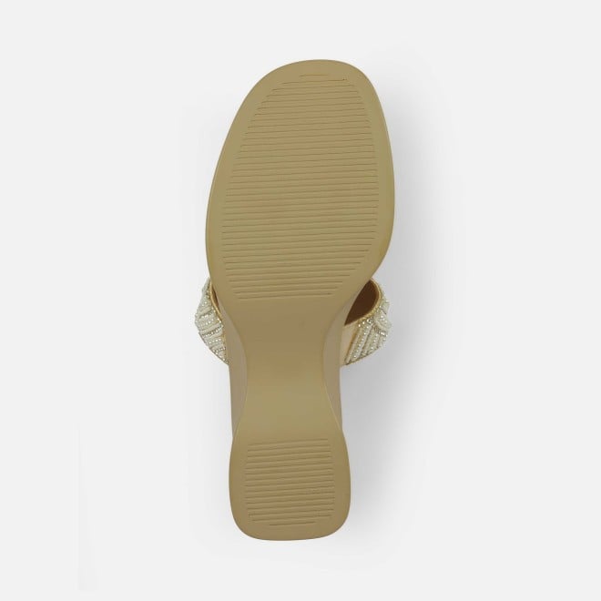 Mochi Women Beige-gold Ethnic Slip Ons (SKU: 35-2431-51-39)