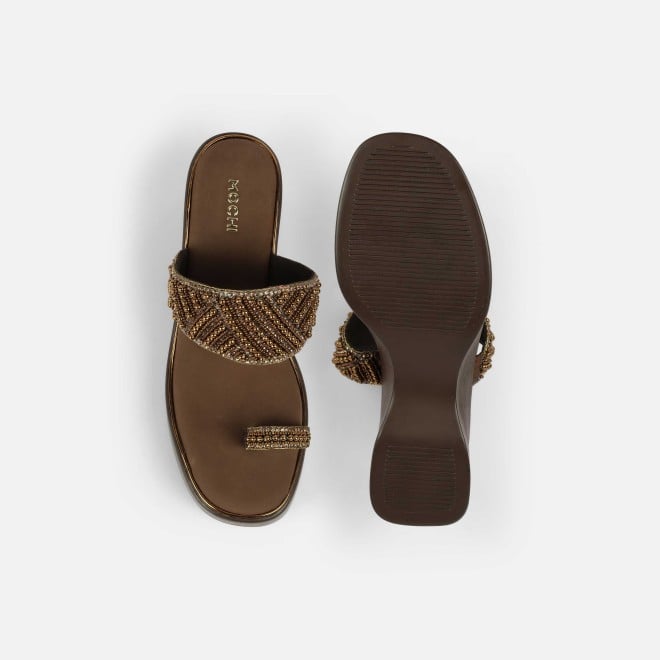 Mochi Women Antic-gold Ethnic Slip Ons (SKU: 35-2431-28-36)