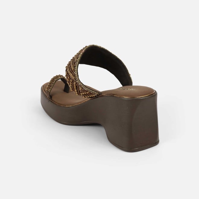 Mochi Women Antic-gold Ethnic Slip Ons (SKU: 35-2431-28-36)