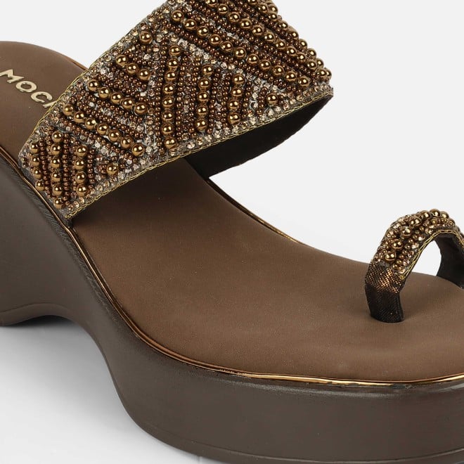 Mochi Women Antic-gold Ethnic Slip Ons (SKU: 35-2431-28-36)