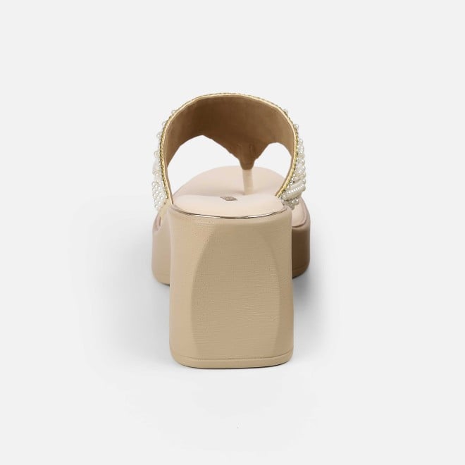 Mochi Women Beige-gold Ethnic Slip Ons (SKU: 35-2434-51-36)