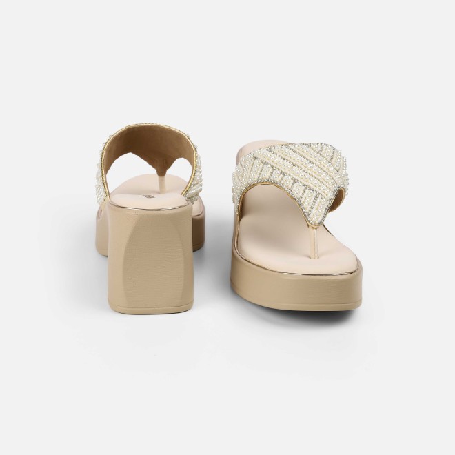 Mochi Women Beige-gold Ethnic Slip Ons (SKU: 35-2434-51-36)